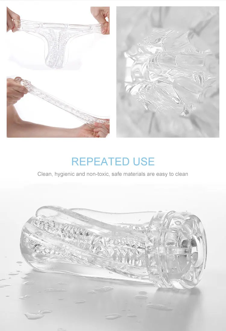 ClearPulse – Transparent Male Masturbator Cup with Soft Vagina for Endurance Training - SizzleFox