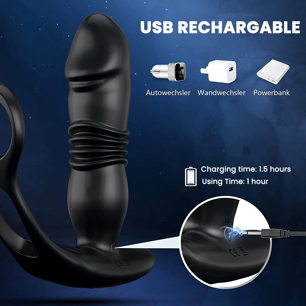 VibeThrust Duo – 3 Thrusting & 12 Vibrating Cock Ring Prostate Massager - SizzleFox