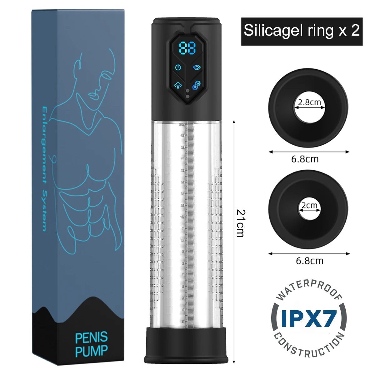 Waterproof Electric Penis Pump – 4 Suction Levels with 2 Silicone Sleeves for Enlargement - SizzleFox