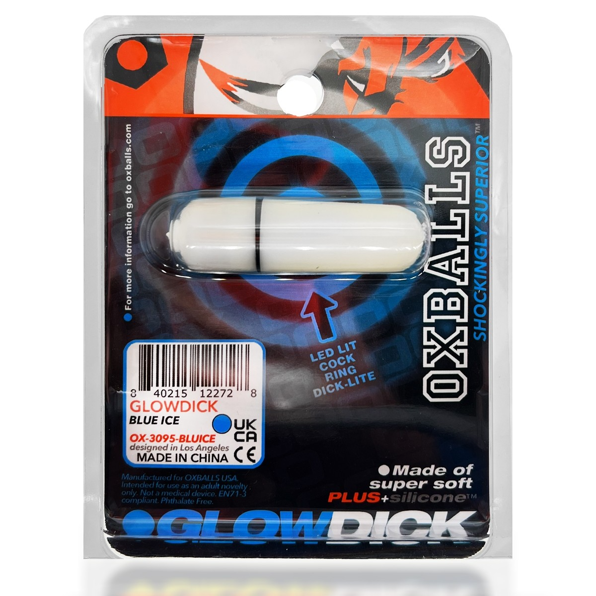 GLOWDICK, cockring with LED, BLUE ICE